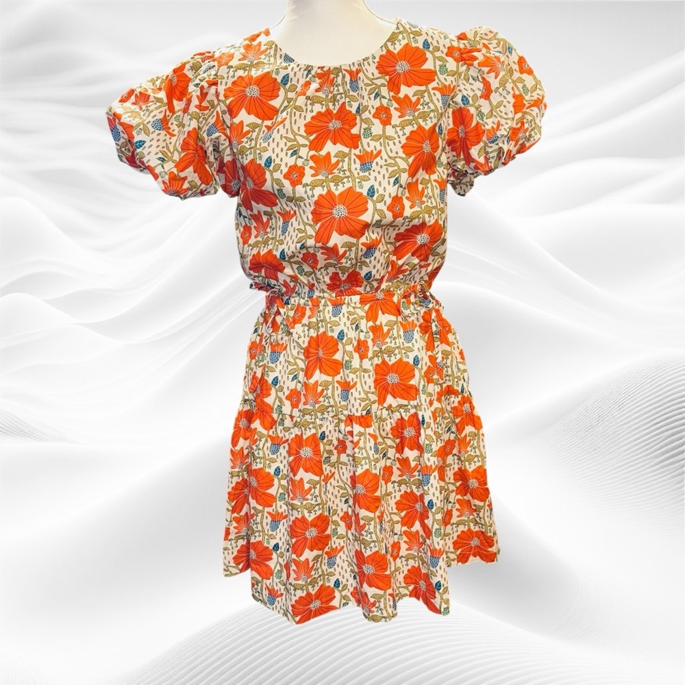 TALULAH Open Back High Low Midi dress Floral Persimmon‎ Orange Medium pockets